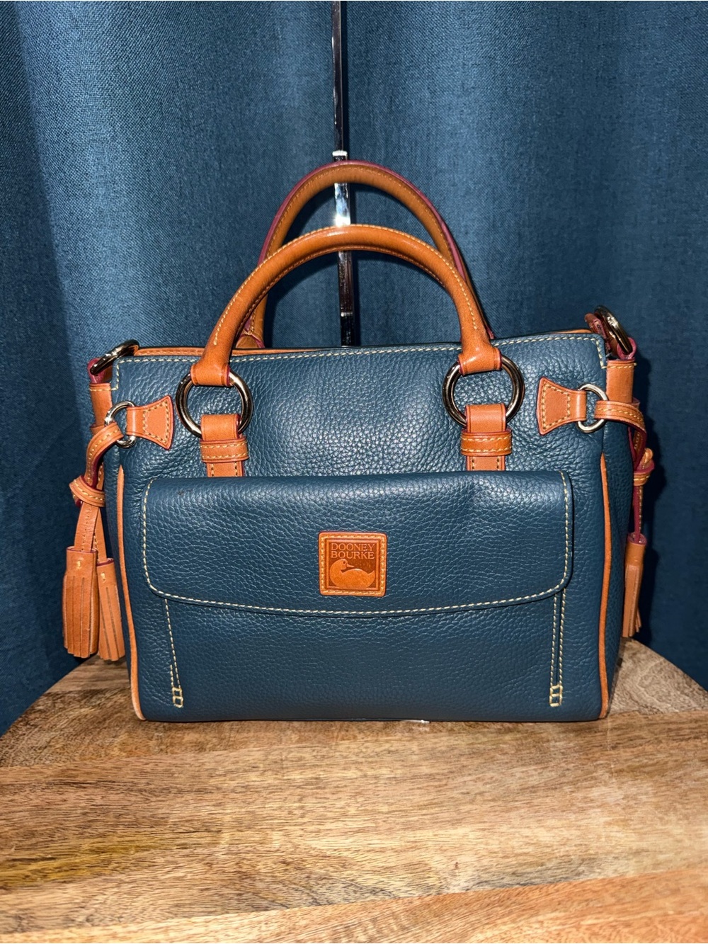 Dooney & Bourke Teal Pebble Leather Front Pocket Medium Satchel